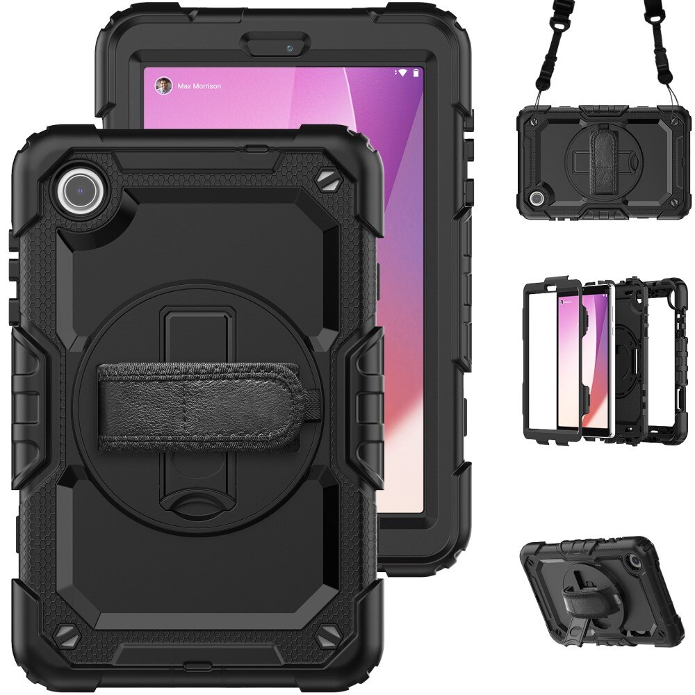 Lenovo Tab M8 (4th Gen) Shockproof Full Protection Hybrid Case w. Shoulder Strap Black