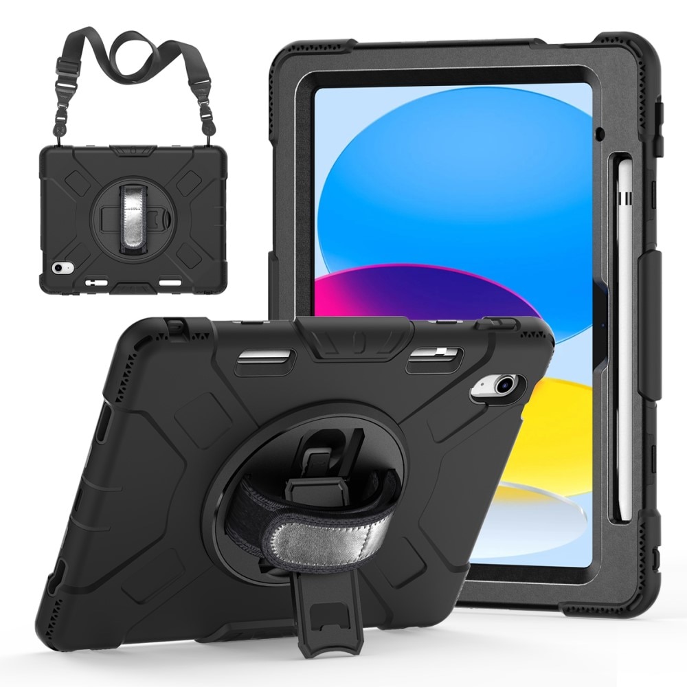 Apple iPad 11 11th Gen (2025) Shockproof Hybrid Case w. Shoulder Strap Black