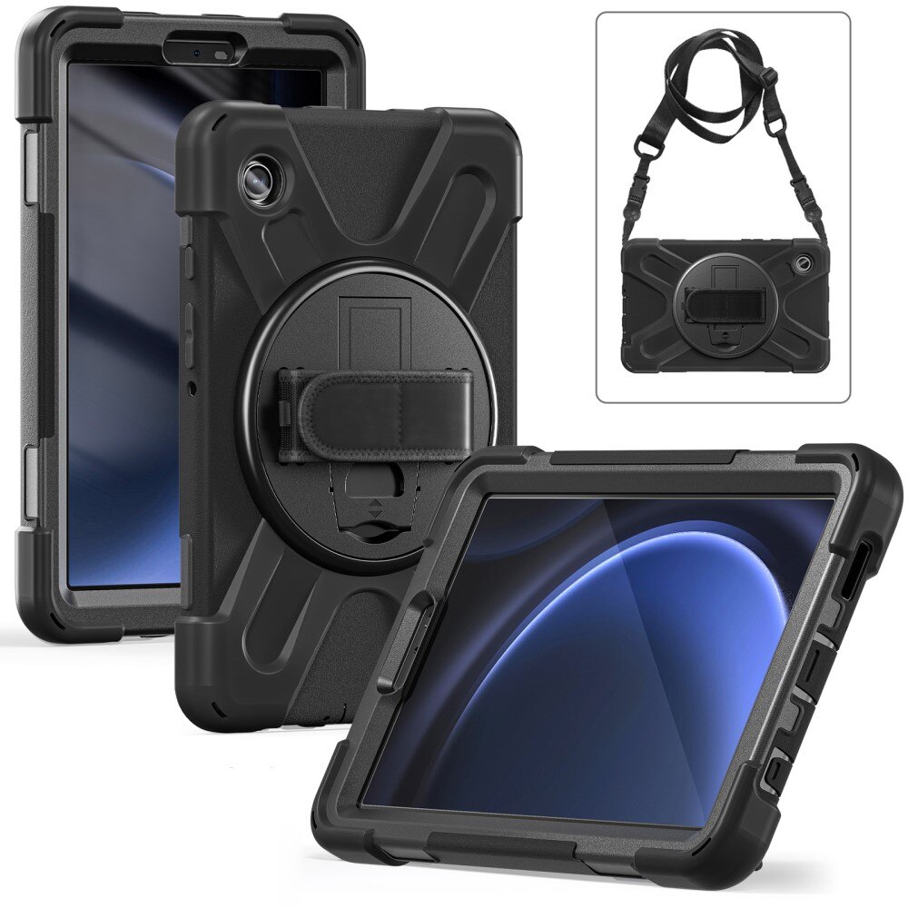 Samsung Galaxy Tab A9 Shockproof Hybrid Case w. Shoulder Strap Black