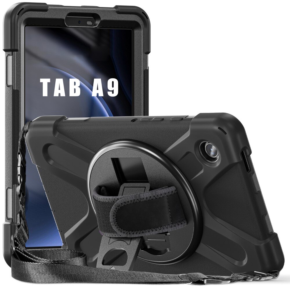 Samsung Galaxy Tab A9 Shockproof Hybrid Case w. Shoulder Strap Black