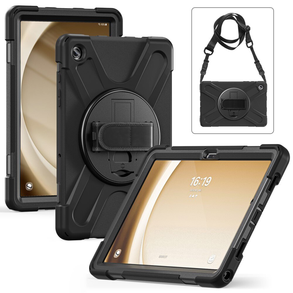 Samsung Galaxy Tab A9 Plus Shockproof Hybrid Case w. Shoulder Strap Black