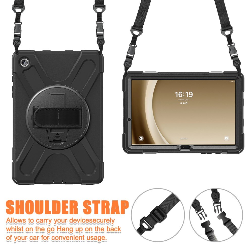 Samsung Galaxy Tab A9 Plus Shockproof Hybrid Case w. Shoulder Strap Black