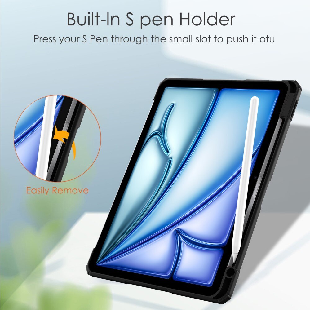 iPad Air 11 6th Gen (2024) Tri-Fold Cover w. Pen-holder Black/Transparent