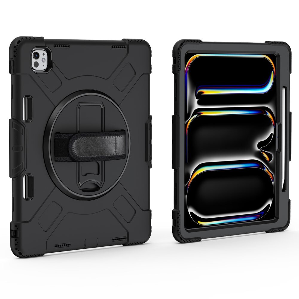 iPad Pro 13 7th Gen (2024) Shockproof Hybrid Case w. Shoulder Strap Black