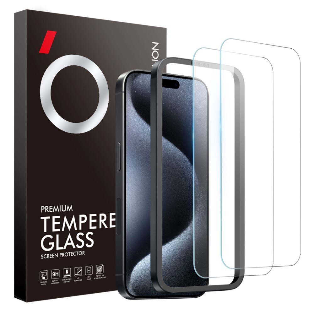 iPhone 15 Pro Tempered Glass Screen Protector  with Installation Frame (2-pack)