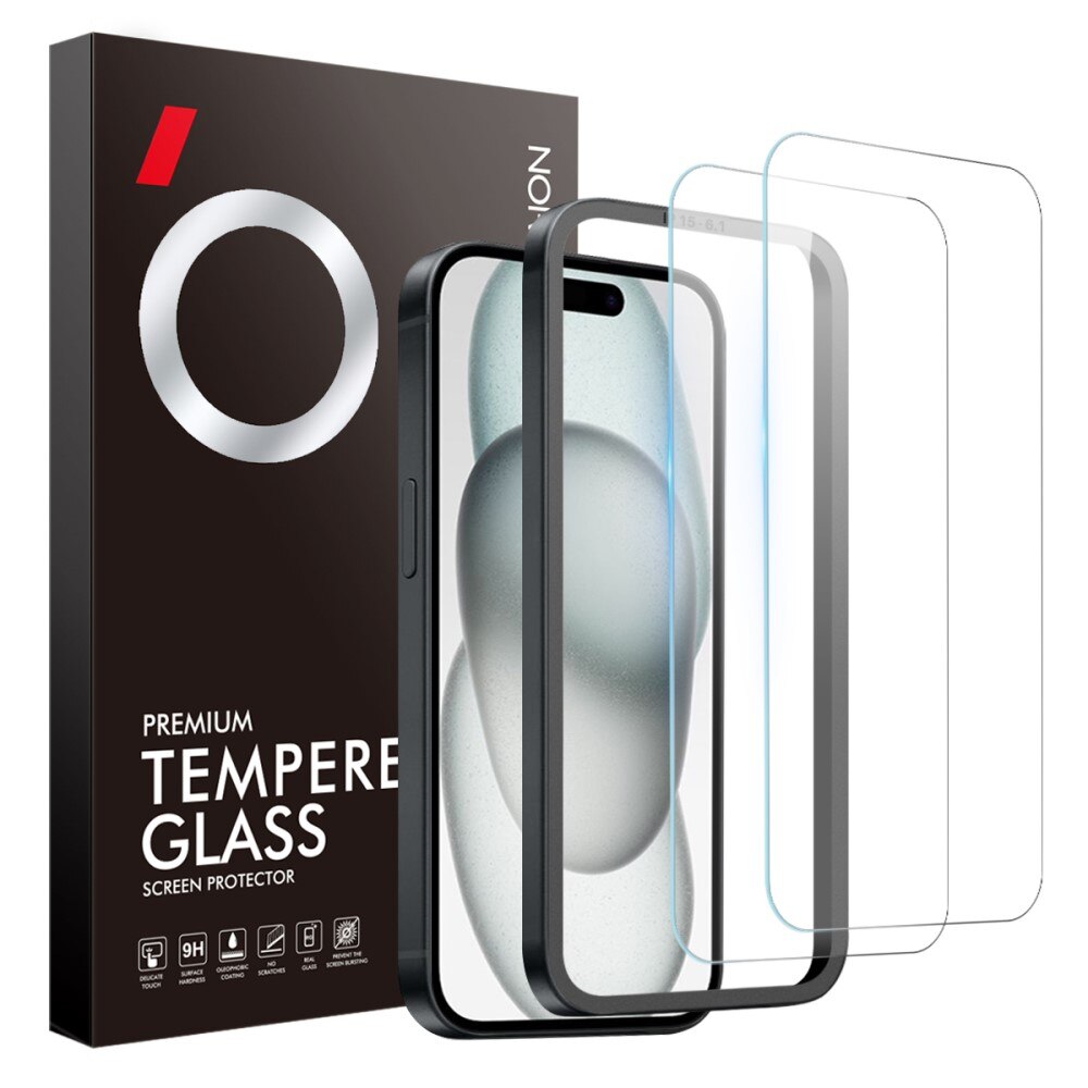 iPhone 15 Tempered Glass Screen Protector  with Installation Frame (2-pack)