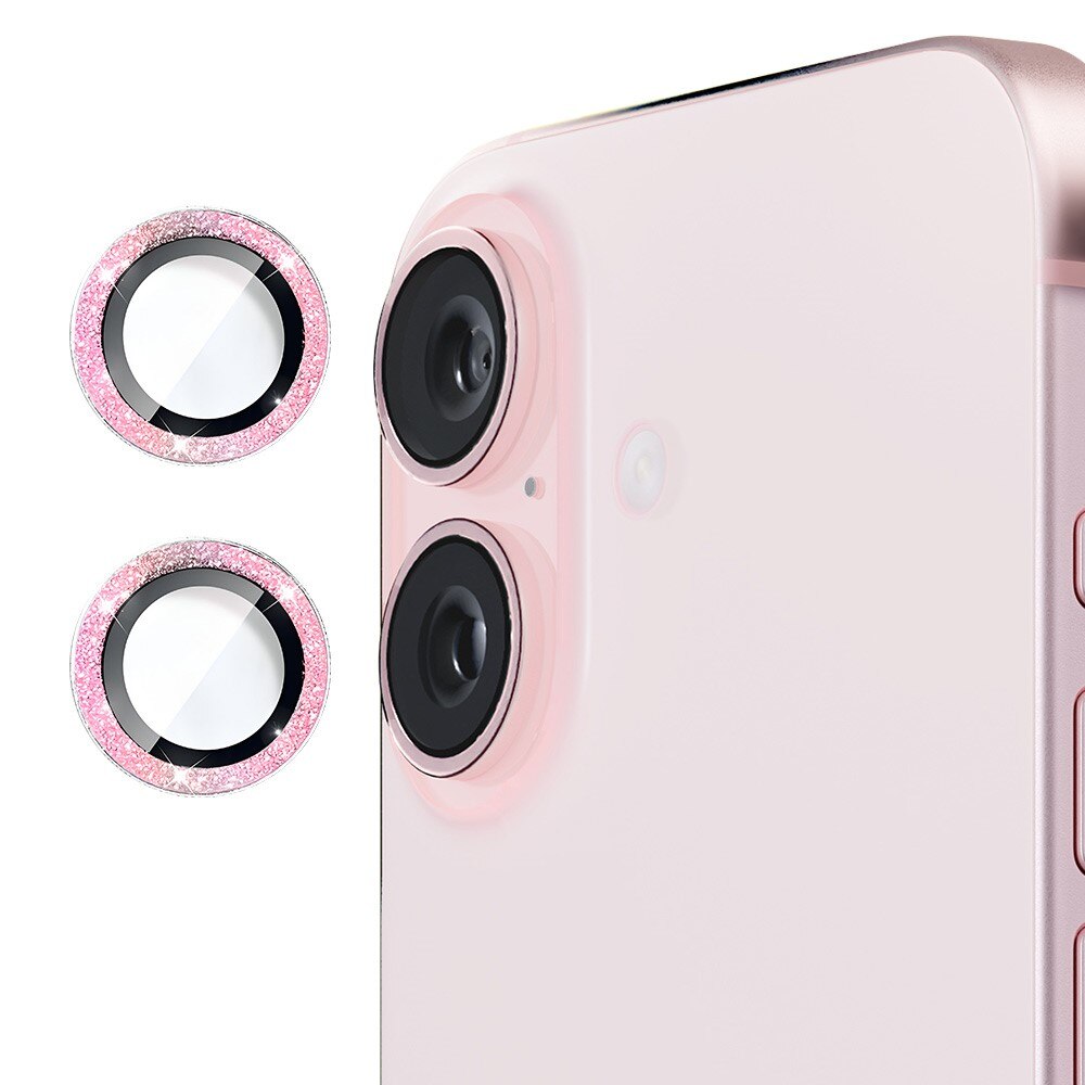 iPhone 16 Glitter Aluminium Tempered Glass Lens Protector Pink