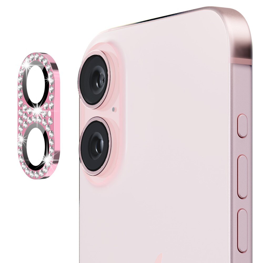 iPhone 16 Glitter Camera Protector Tempered Glass Aluminium Pink