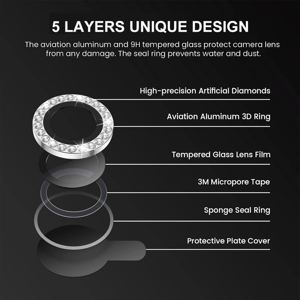 iPhone 16 Pro Rhinestone Aluminium Glass Lens Protector Black