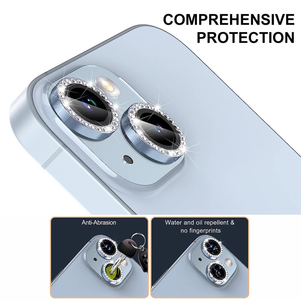 iPhone 14 Plus Rhinestone Aluminium Glass Lens Protector Black