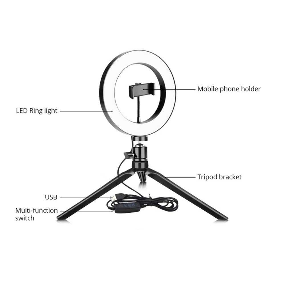 LED Ring Light with Tripod Black