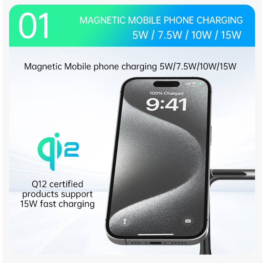 Apple iPhone 14 3-in-1 Qi2 MagSafe Wireless Charging Station Black