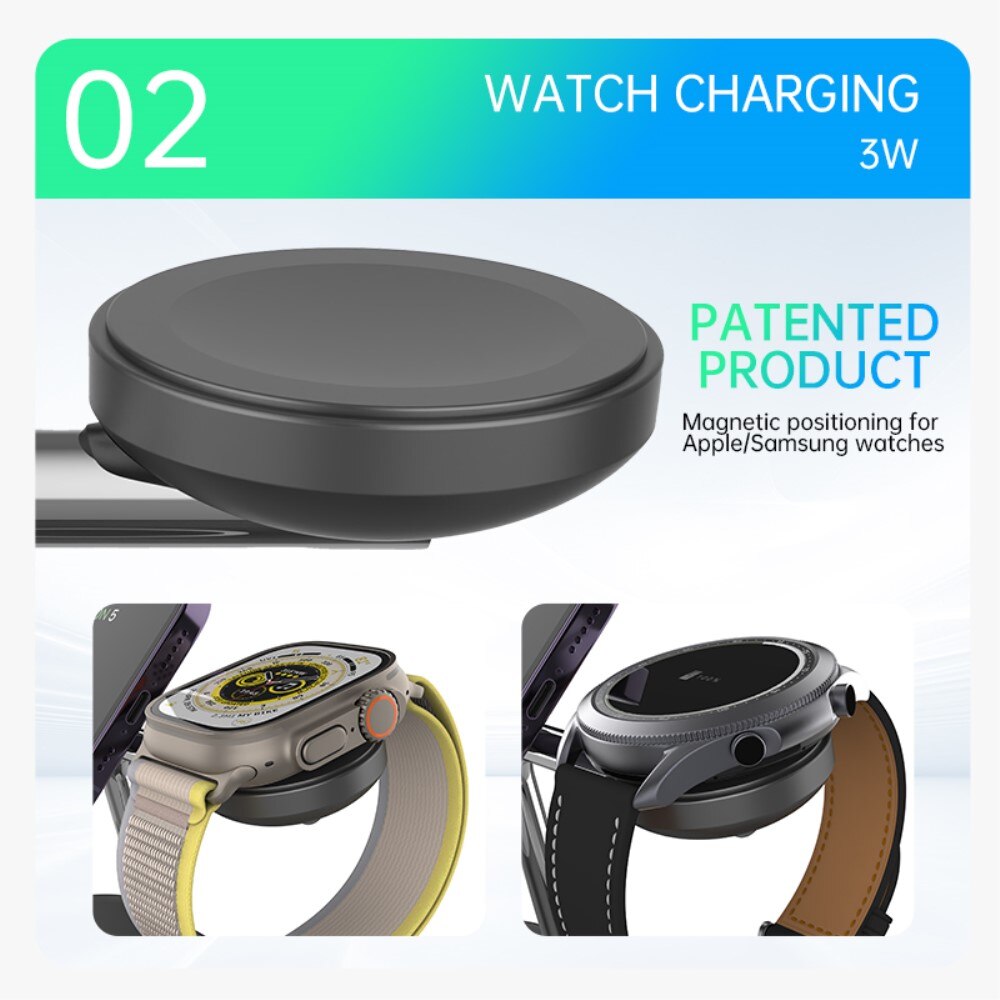 Samsung Galaxy S25 Ultra 3-in-1 Qi2 Magnetic Wireless Charging Station Black