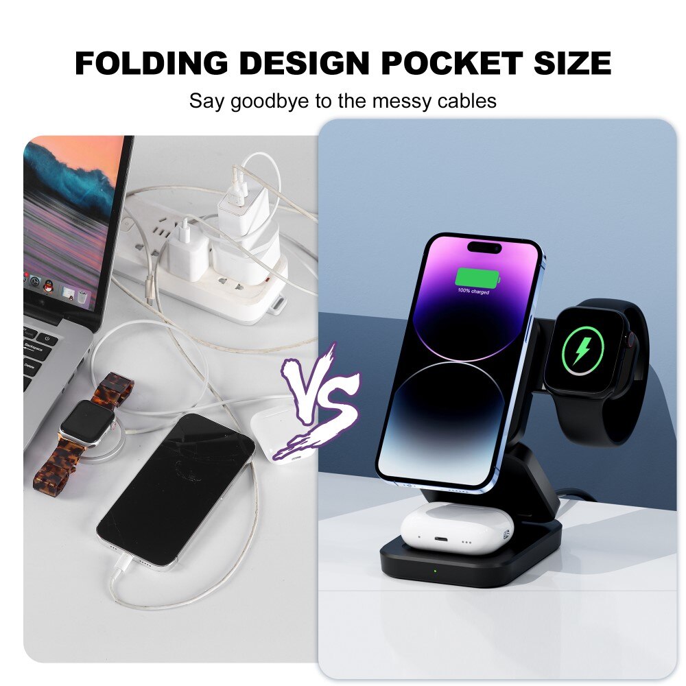 3-in-1 Foldable Wireless Charger MagSafe White