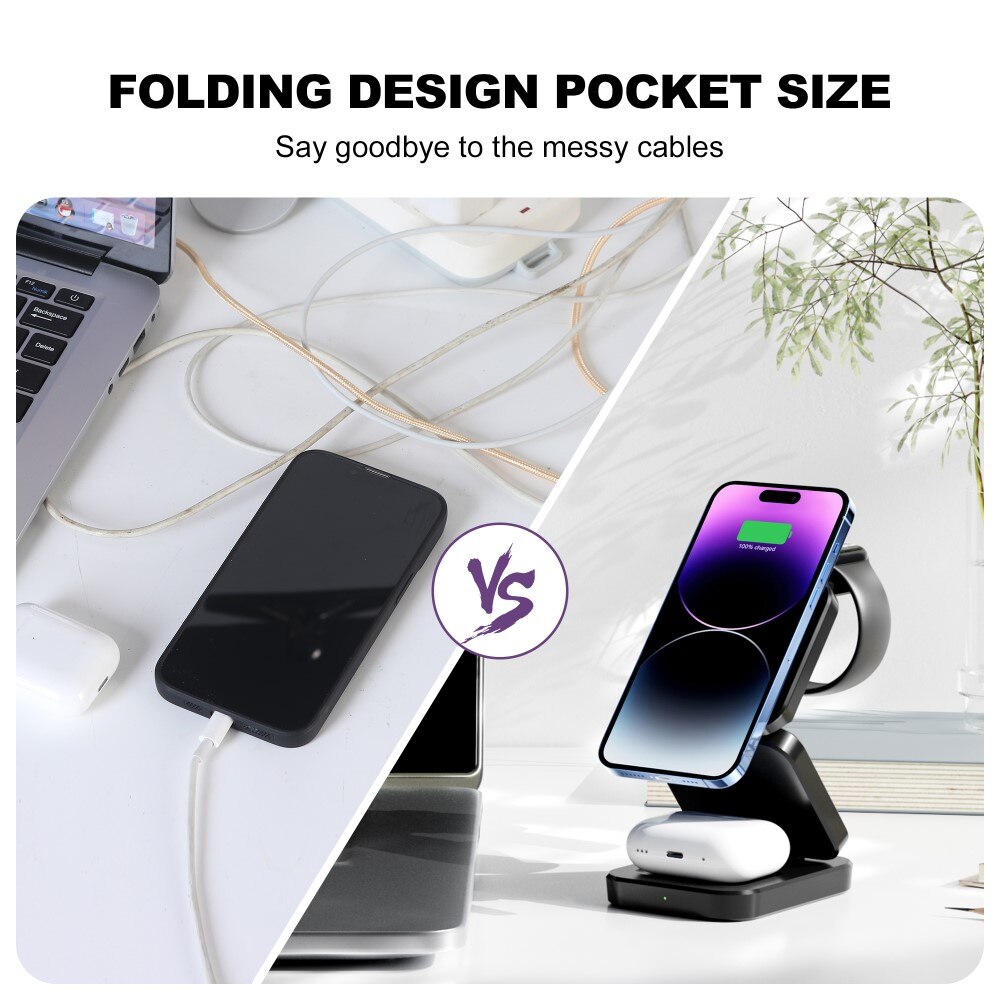 3-in-1 Foldable Wireless Charger MagSafe Black