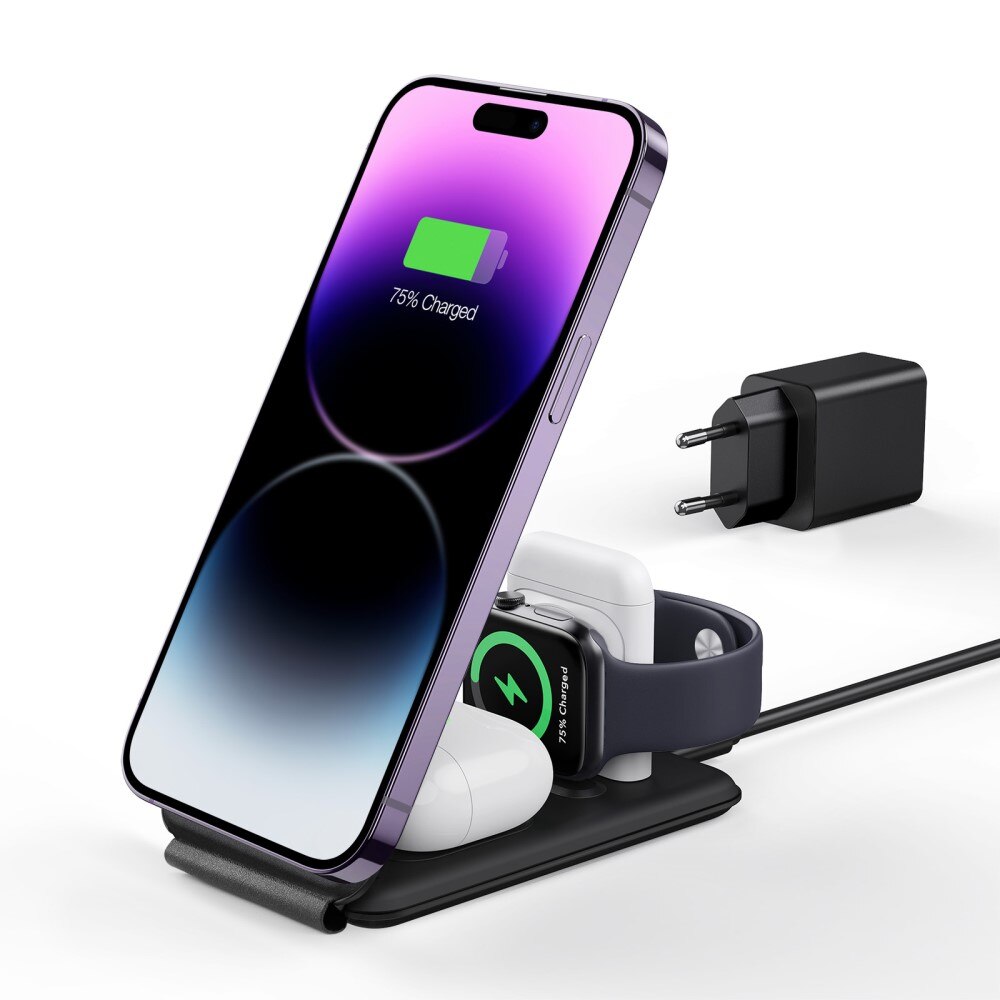 HaloLock Qi2 3-in-1 Travel Wireless Charging Set with Bag Black