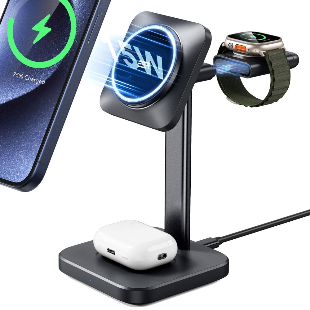 Qi2 3-in-1 Wireless Charging Set HaloLock Black