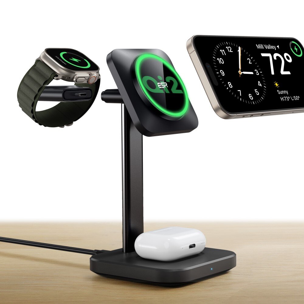 Qi2 3-in-1 Wireless Charging Set HaloLock Black