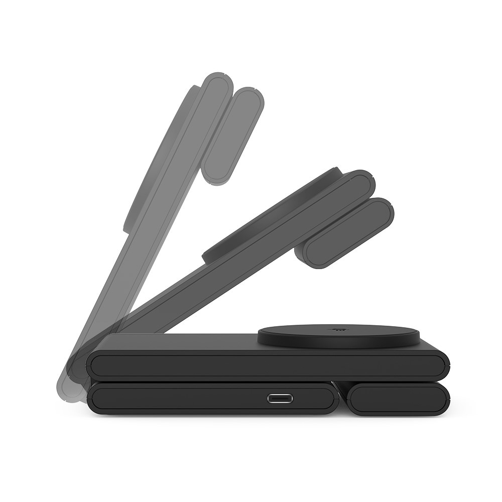 Modern 3-in-1 Wireless Magnetic Foldable Charging Station Black