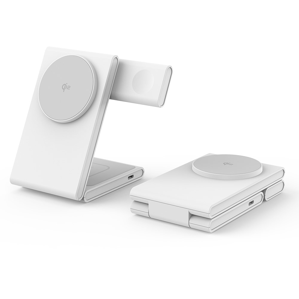 Modern 3-in-1 Wireless Magnetic Foldable Charging Station White