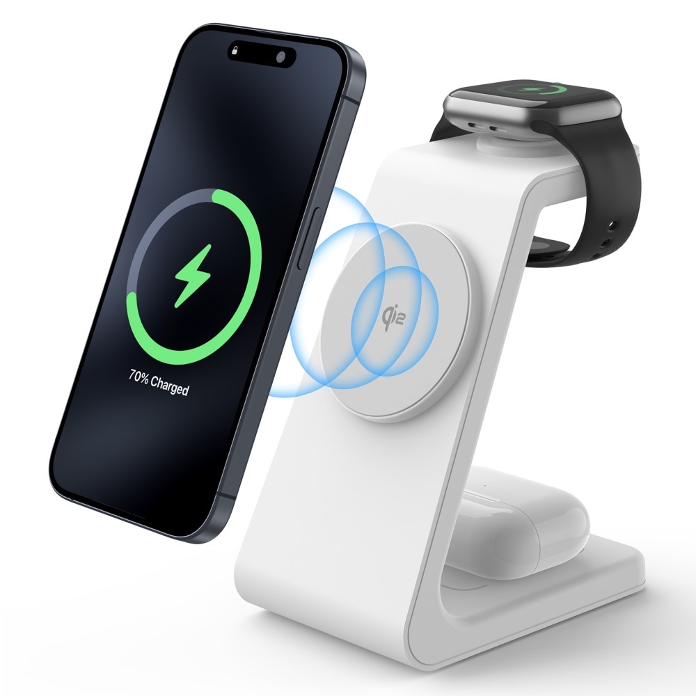 Modern 3-in-1 Qi2 Wireless Magnetic Charging Station White