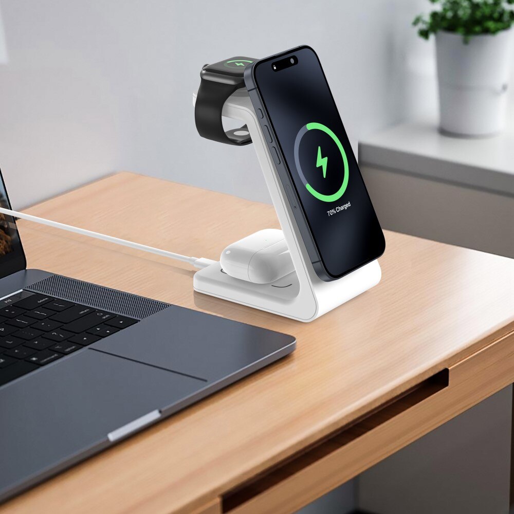 Modern 3-in-1 Qi2 Wireless Magnetic Charging Station White