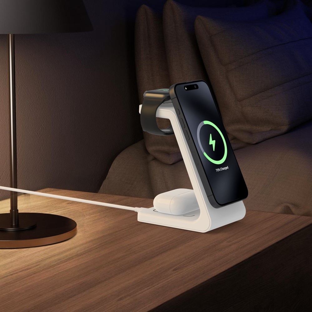 Modern 3-in-1 Wireless Magnetic Charging Station White