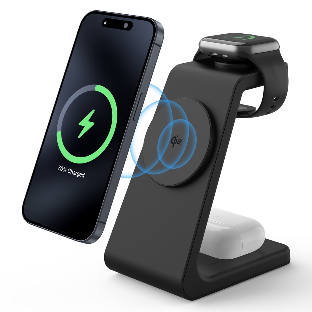 Modern 3-in-1 Qi2 Wireless Magnetic Charging Station Black