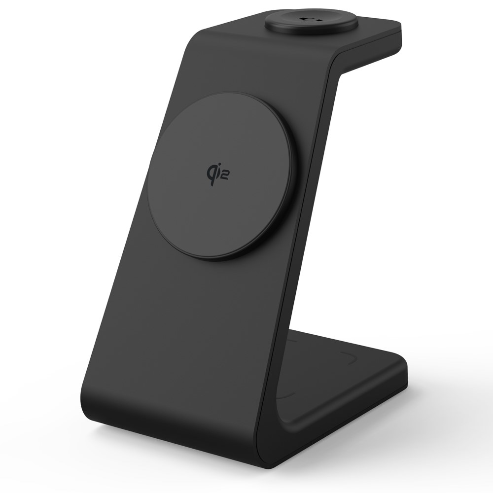 Modern 3-in-1 Qi2 Wireless Magnetic Charging Station Black