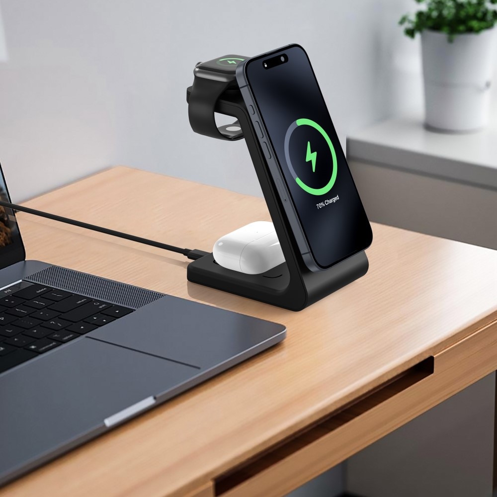 Modern 3-in-1 Wireless Magnetic Charging Station Black