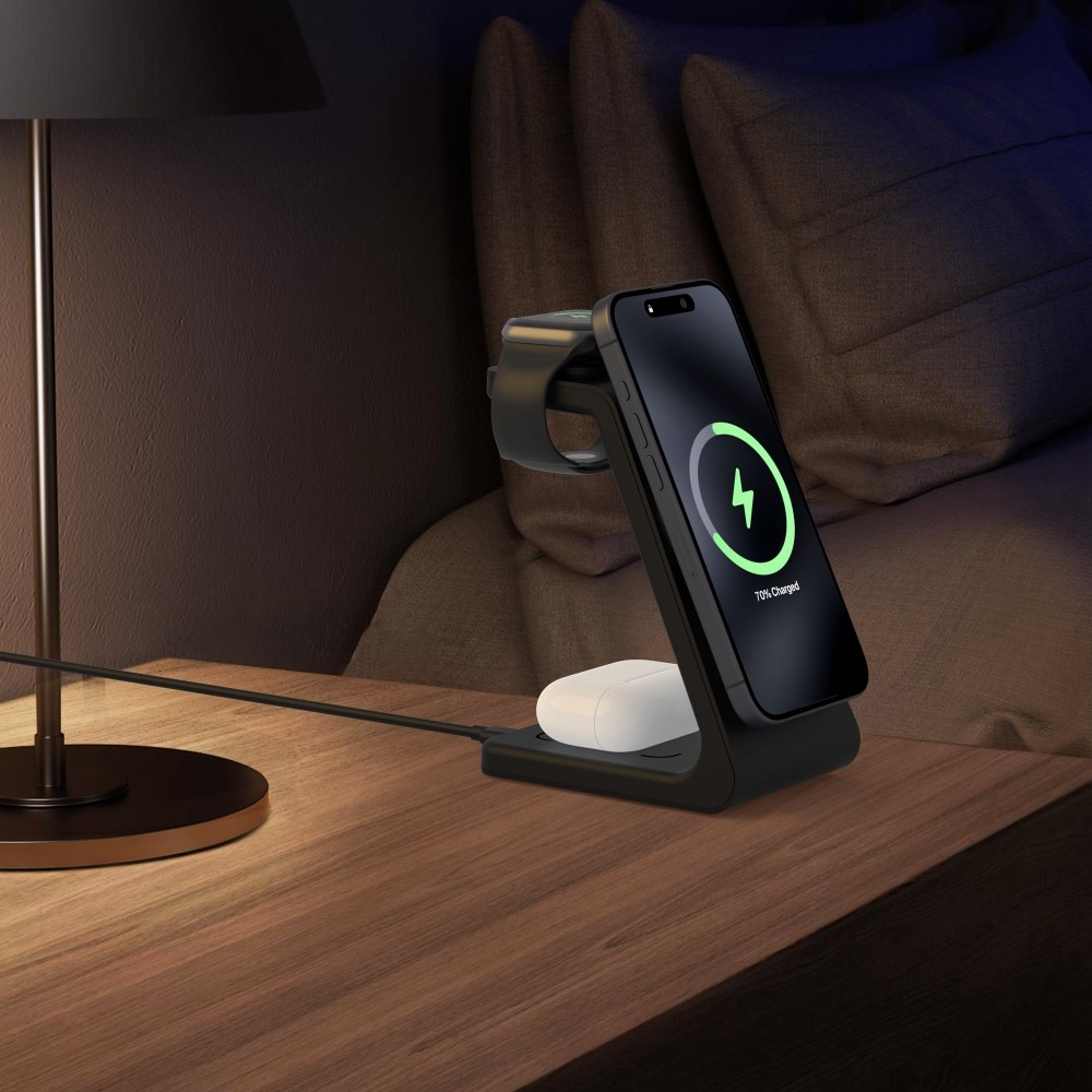 Modern 3-in-1 Qi2 Wireless Magnetic Charging Station Black