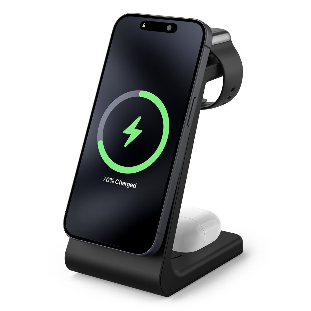 Modern 3-in-1 Qi2 Wireless Magnetic Charging Station Black