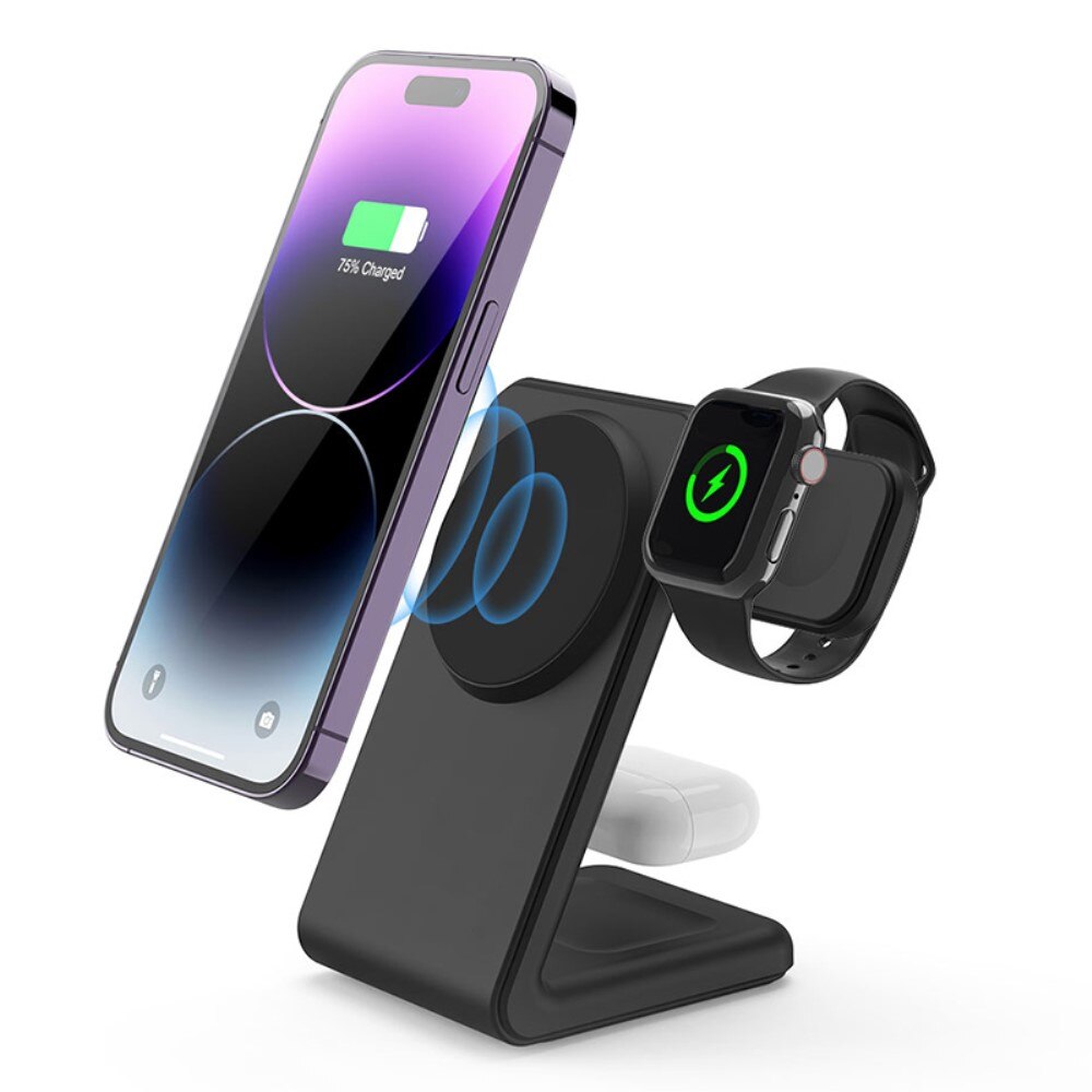 Modern 3-in-1 Wireless Magnetic Charging Station Black