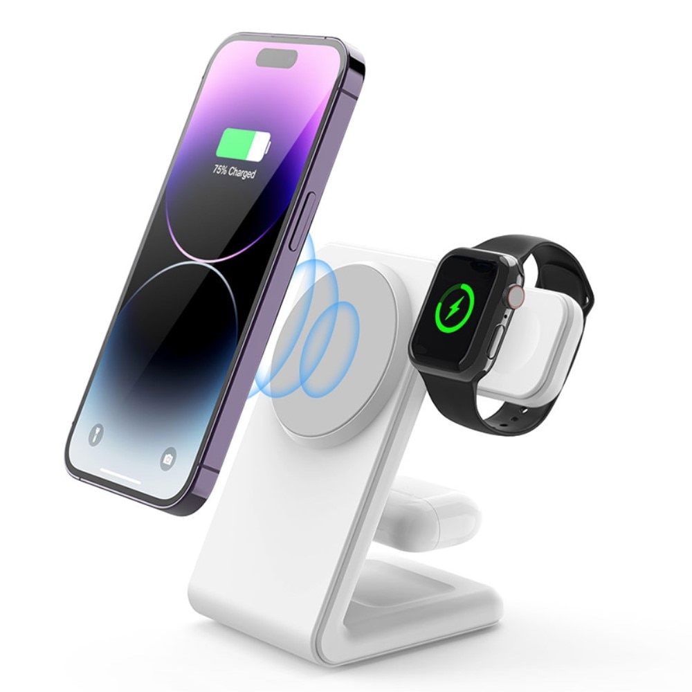 Modern 3-in-1 Wireless Magnetic Charging Station White