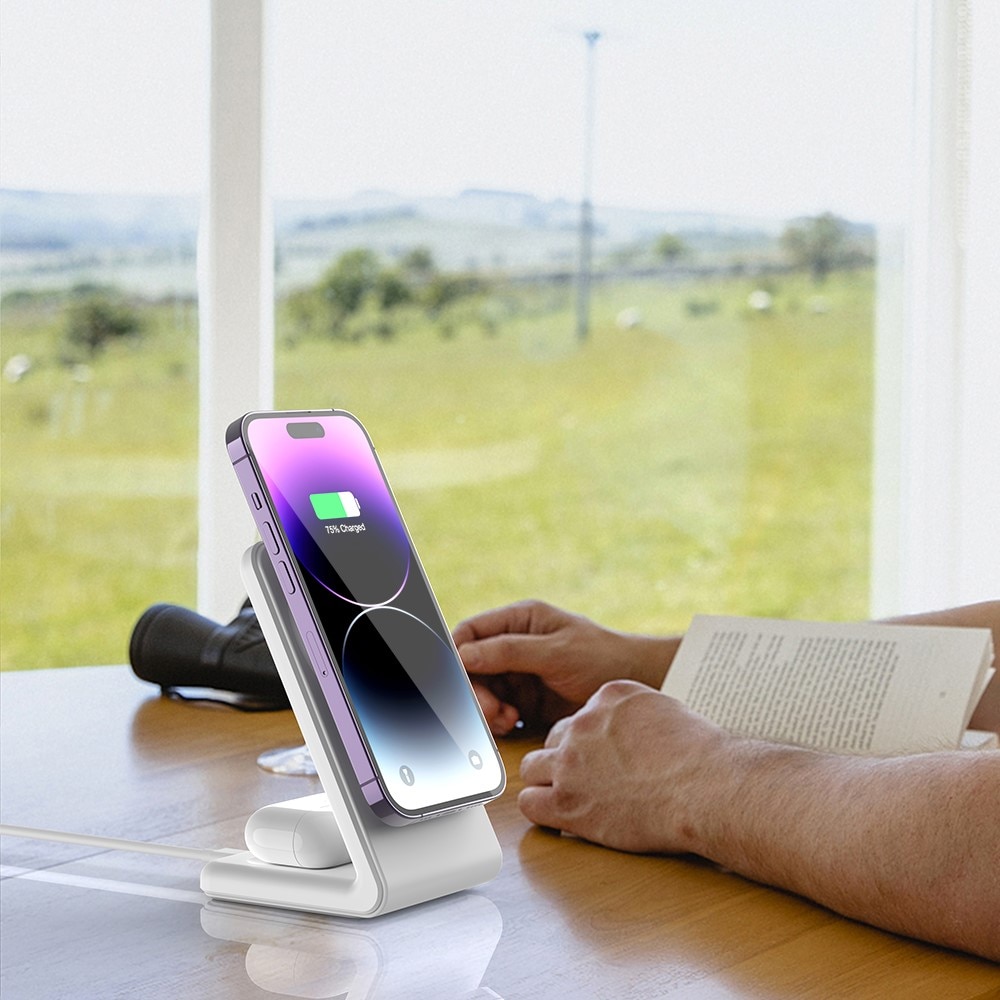 Modern 2-in-1 Wireless Magnetic Charging Station White