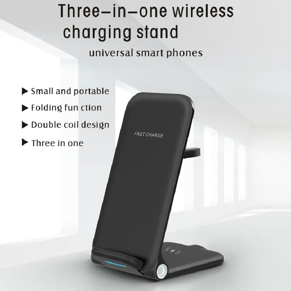 3-in-1 15W Wireless Foldable Charging Stand Black