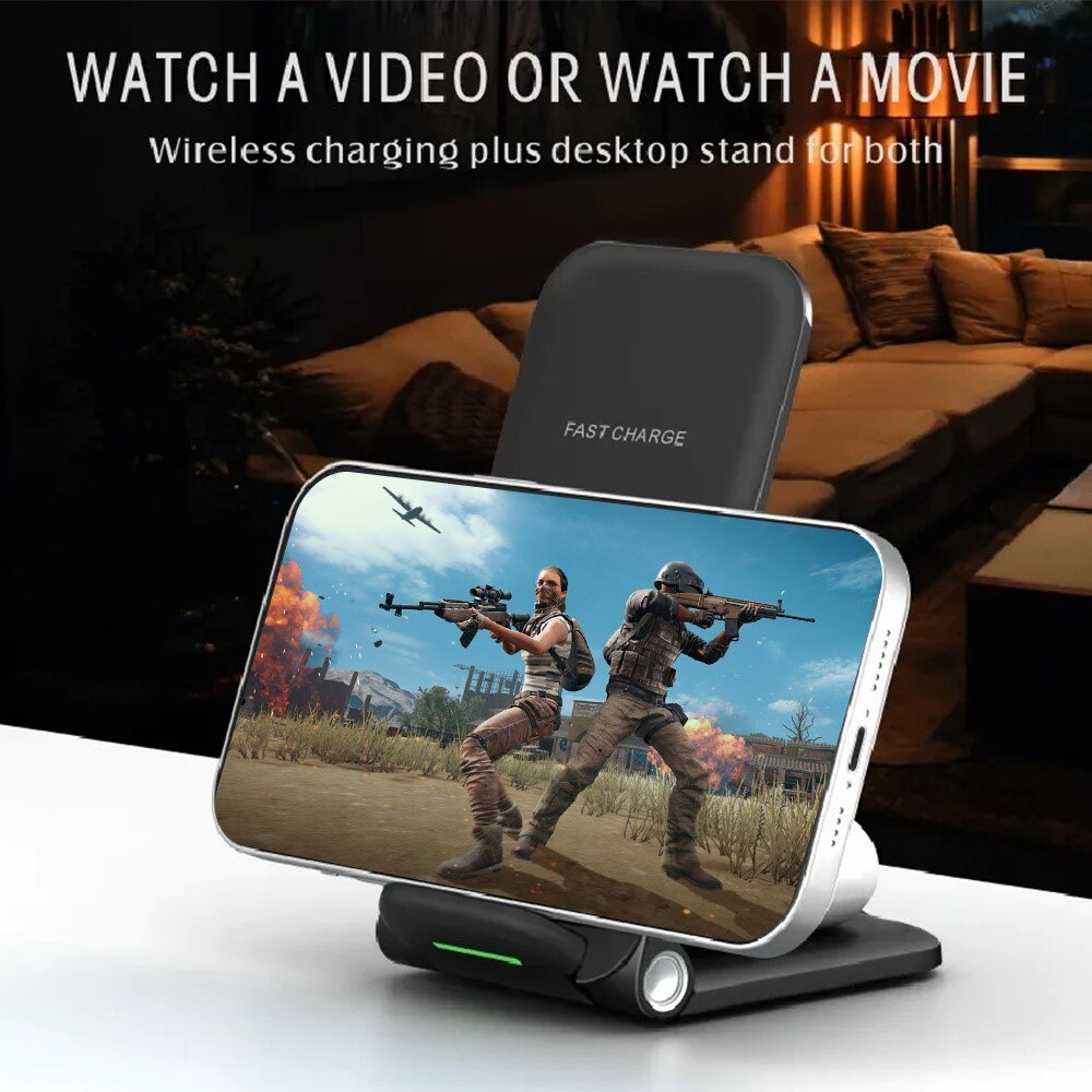 3-in-1 15W Wireless Foldable Charging Stand Black