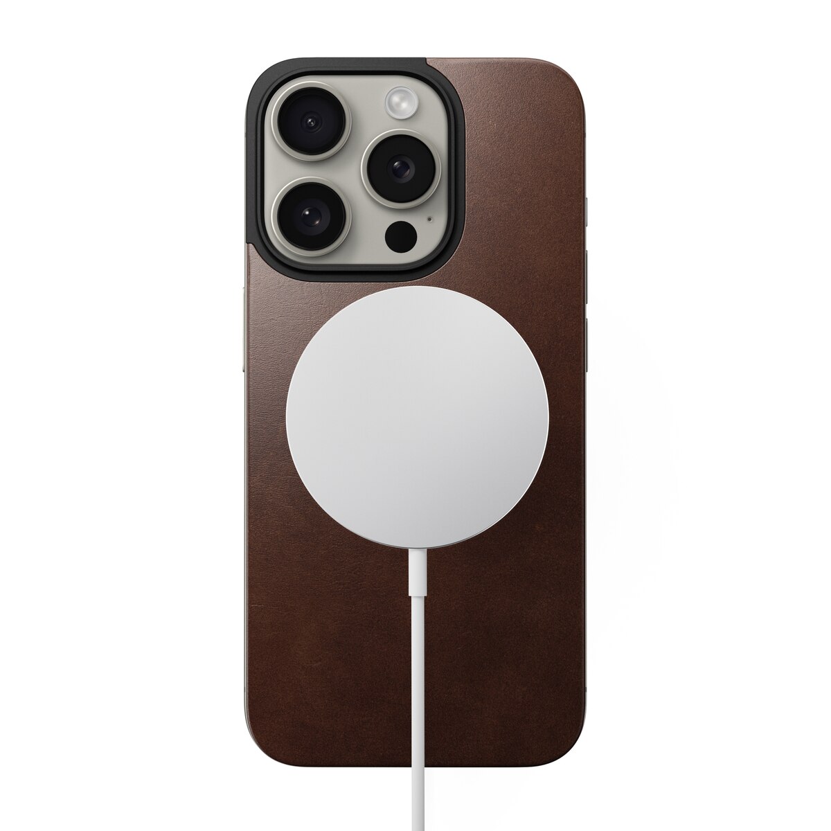 iPhone 15 Pro Magnetic Leather Back Rustic Brown