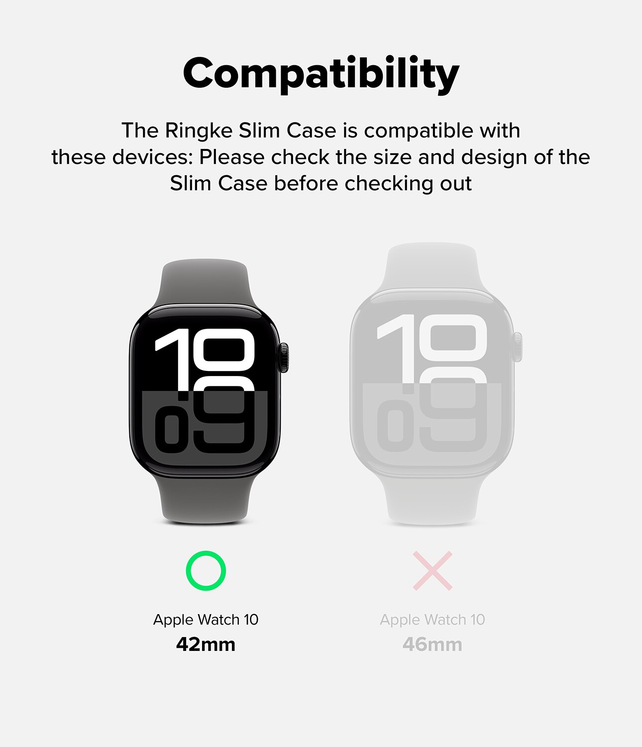 Apple Watch Series 10 42mm Slim Case (2-pack) Matte Black & Clear