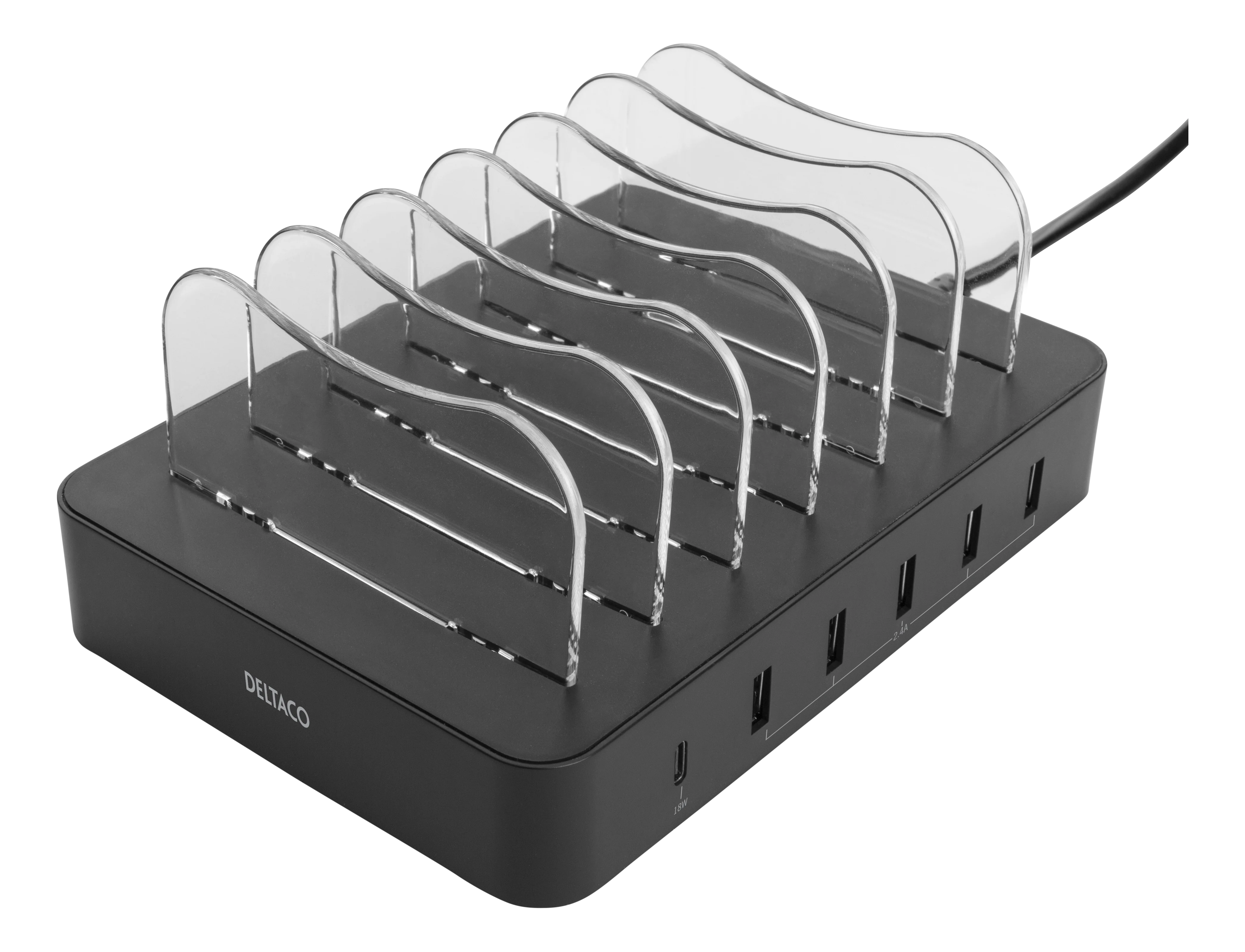 Charging station for 6 devices, 5x USB-A, 1x USB-C 50W Black