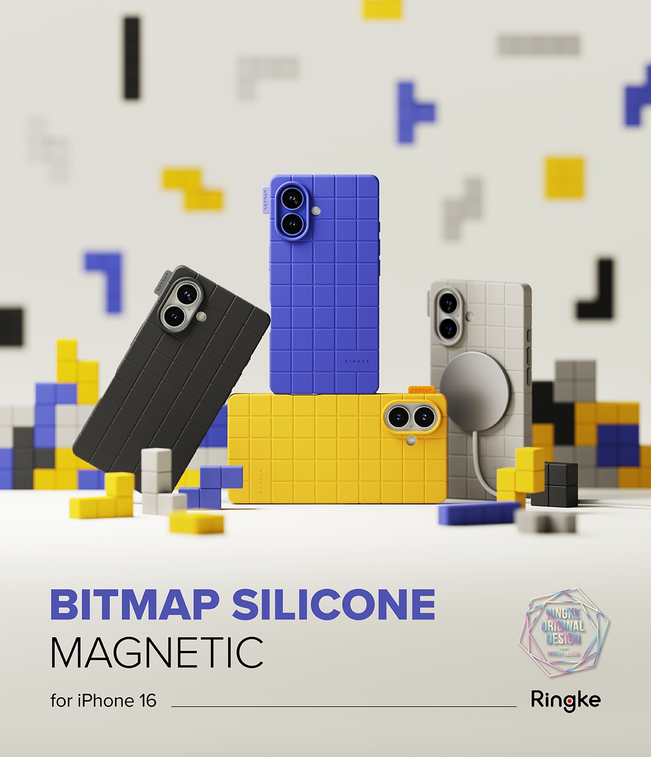 iPhone 16 Bitmap Silicone Magnetic Case Black