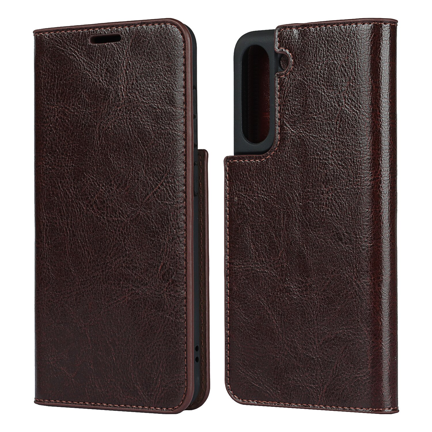 Samsung Galaxy S21 Genuine Leather Wallet Case Dark Brown