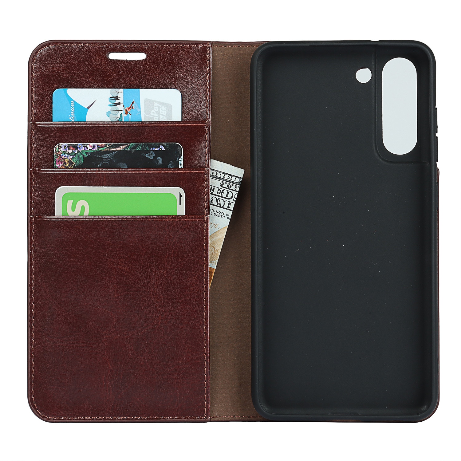 Samsung Galaxy S21 Genuine Leather Wallet Case Dark Brown