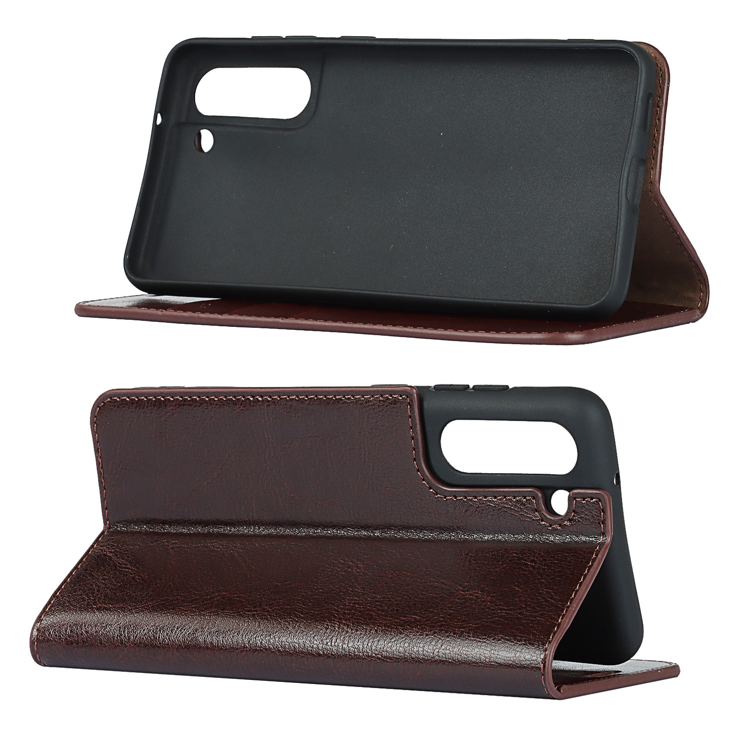 Samsung Galaxy S21 Genuine Leather Wallet Case Dark Brown