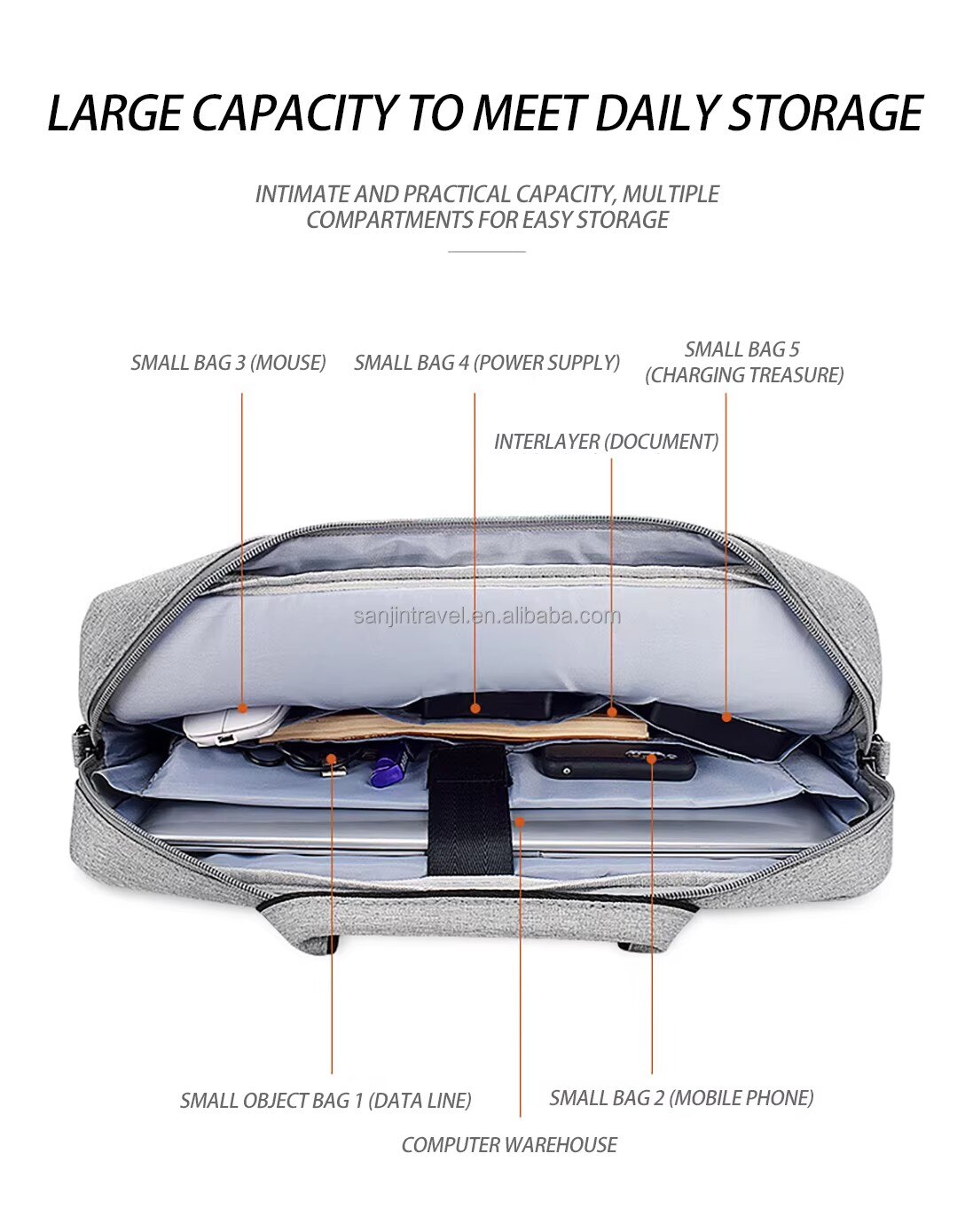 Laptop bag with shoulder strap up to 13,3" Light Grey