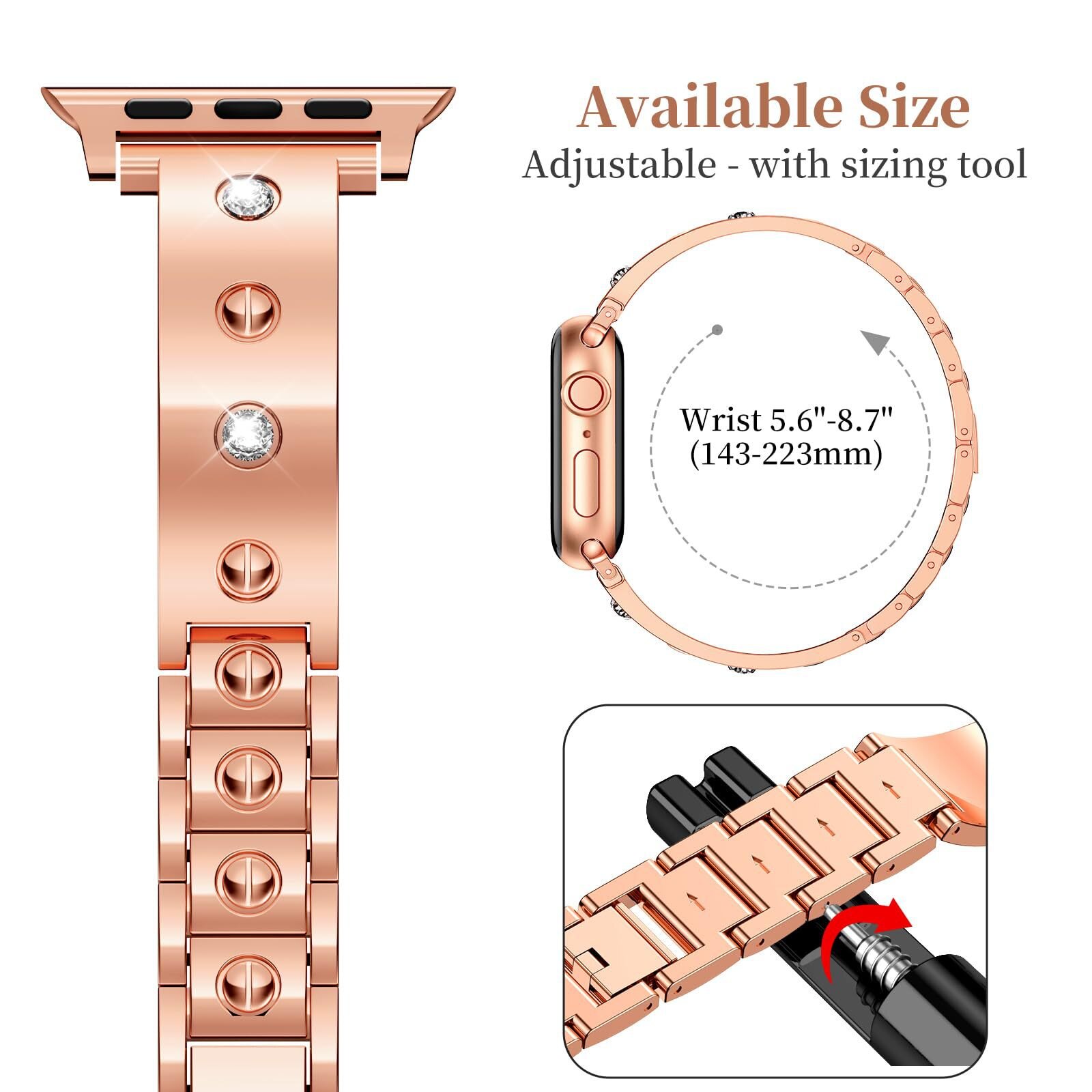 Apple Watch Series 10 42mm Bangle Diamond Bracelet Rose Gold