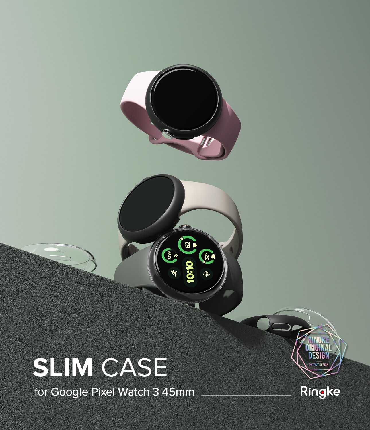 Google Pixel Watch 3 XL 45mm Slim Case (2-pack) Matte Black & Clear