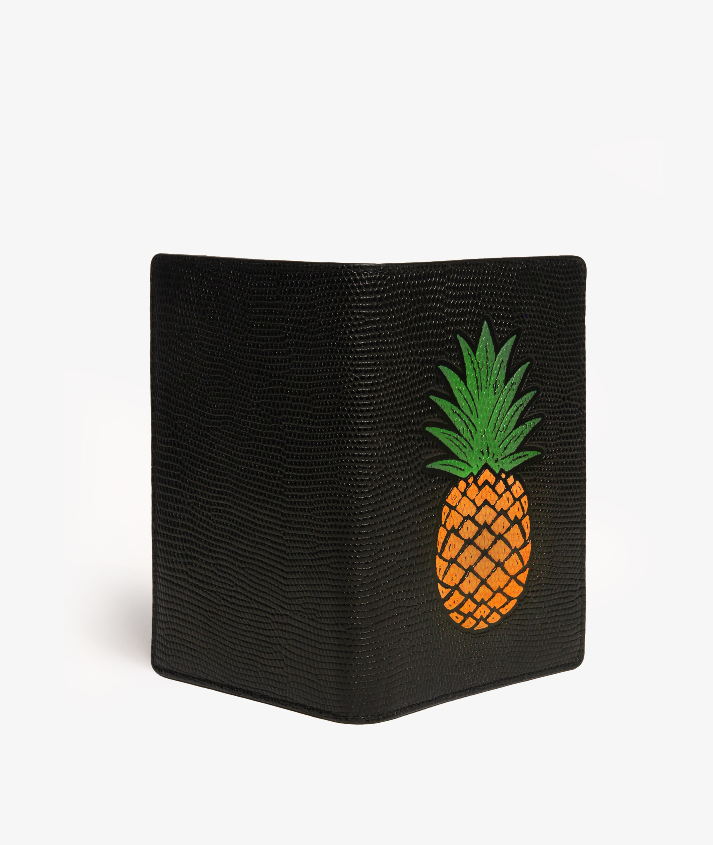 Passport Cover Pineapple Orange Lizard Black