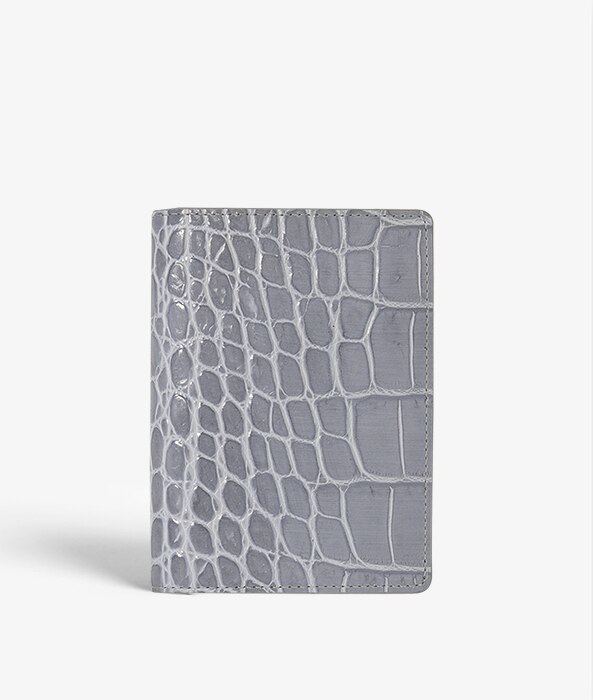 Passport Cover Crocodile Dusty Blue Shiny