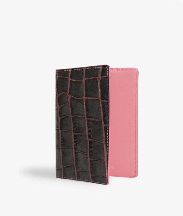 Passport Cover Crocodile Taupe/Pink